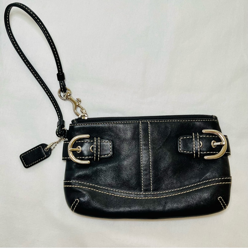 Coach Black Leather Wristlet.